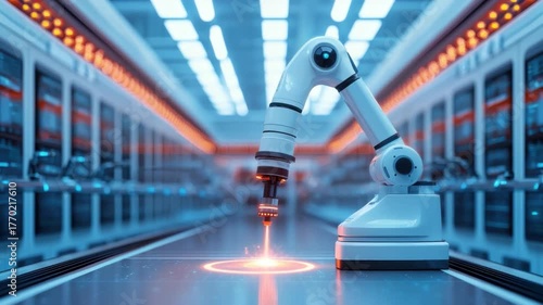 Advanced Industrial Robot Arm Performing Precision Laser Cutting in Modern High-Tech Environment 4k video footage