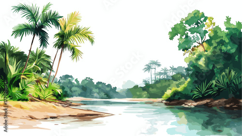 Galibi Nature Reserve. Galibi Nature Reserve hand drawn watercolor illustration