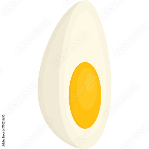 Simple Illustration of a Halved Hard Boiled Egg with Bright Yellow Yolk and White Egg White Against a Transparent Background