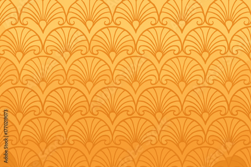 Parallel arranged pattern shell illustration repetitive glowing curves seamless field vector rows