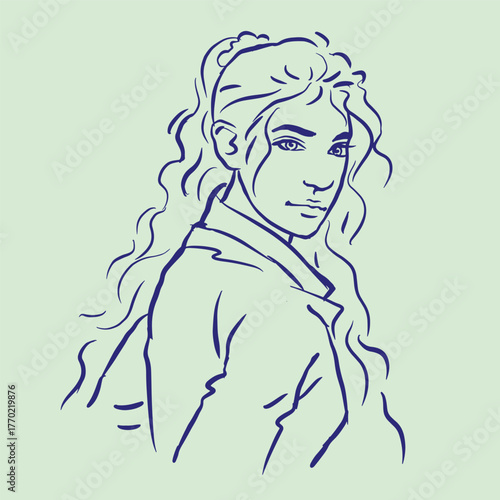 girl with long hair in shirt posing vector for illustration card decoration