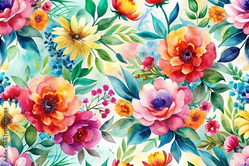 Colorful floral pattern is painted on a white background