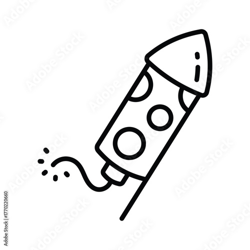 Icon of festive rocket, celebrating events with colorful explosions