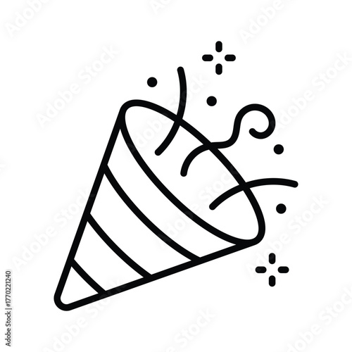 Well designed line icon of party popper with confetti explosion for events