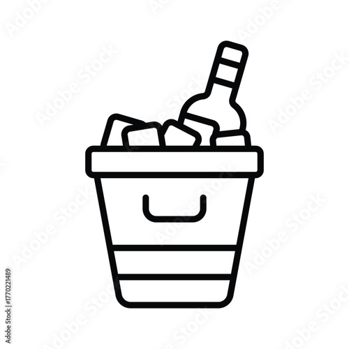 Chilled champagne bottle in ice bucket for parties, Ready to use icon