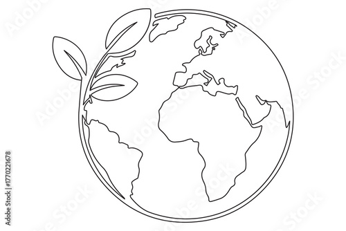 Earth and plant sprout one line minimal illustration for environment care and global sustainability
