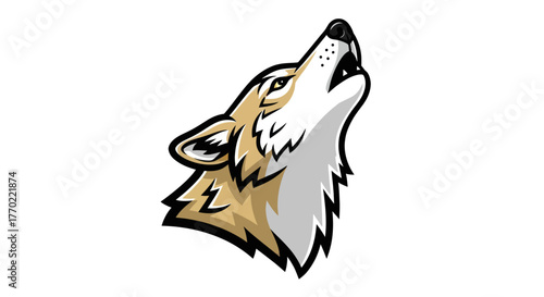 Detailed Illustration of a Howling Wolf Head with Sharp Features.