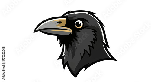 Detailed Illustration of a Ravens Head with Sharp Beak.