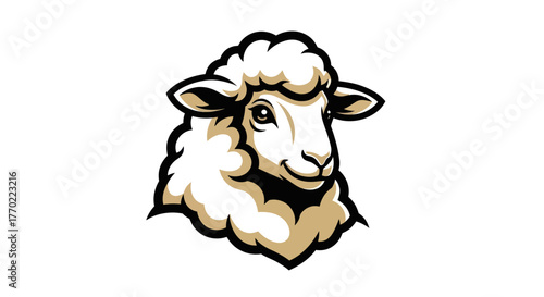 Detailed Sheep Head Illustration with Fluffy Wool and Gentle Expression.