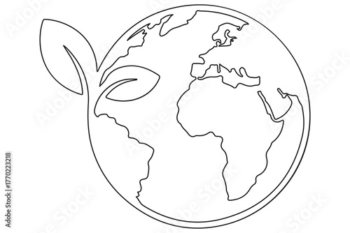 Earth and plant sprout one line minimal illustration for environment care and global sustainability
