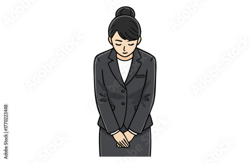 お辞儀をして謝罪するビジネスウーマン（上半身・シンプルカラー）