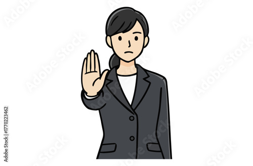 ストップのポーズをするビジネスウーマン（上半身・シンプルカラー）