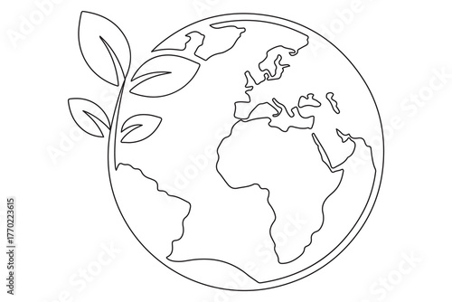 Earth and plant sprout one line minimal illustration for environment care and global sustainability
