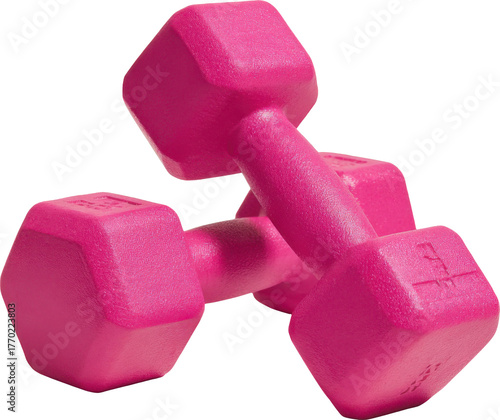Dumbbell pink pair fitness equipment isolated on transparent background