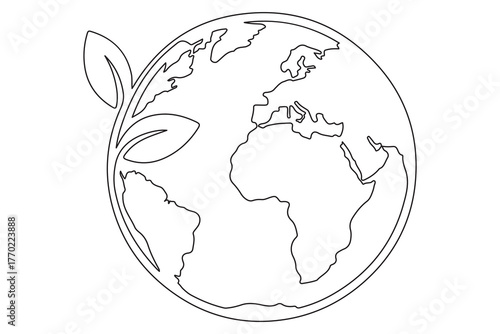 Earth and plant sprout one line minimal illustration for environment care and global sustainability
