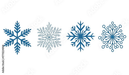 Diverse intricate snowflake designs showcasing winter beauty and delicate ice crystal formations for festive decor and seasonal graphics isolated on white background