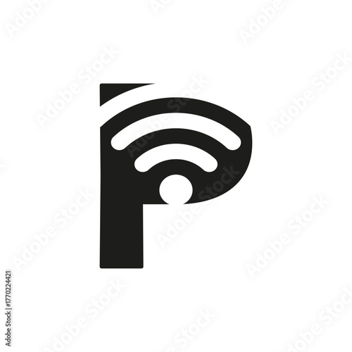 P Letter With WiFi Signal Arc Logo, Modern Branding Symbol For Connectivity