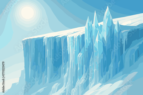 Sunlight cliff frozen sunlit illustration details glowing cliffs translucent vector icy illuminated