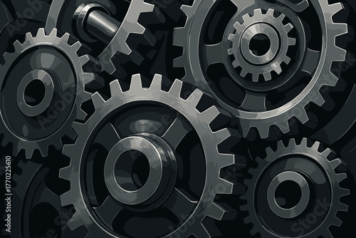 Vector gears illustration enhancing multiple shading mechanical interlocking gear connected parts metal