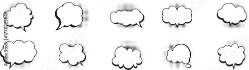 Set of outlined comic speech bubbles for creative pop art and cartoon dialogue design projects