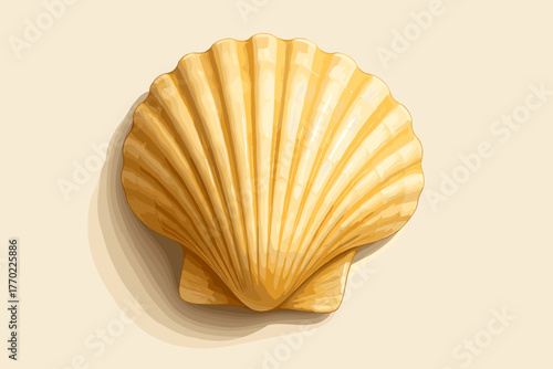 Photorealistic illustration seashell natural golden ridges details emphasizing art vector gleaming highlights