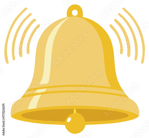 Golden bell ringing with sound waves emanating outwards illustrating notification or alert
