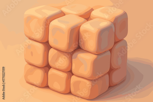 Pastel vector illustration soft cubes softness sculpted interconnected emphasizing clay lighting