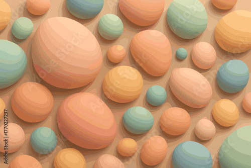 Scattered harmony pastel vector gradients composition shadows creating depth blobs soft illustration