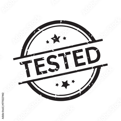 Grunge tested stamp, featuring a circular design with the word tested in bold letters, conveying a sense of quality assurance and verification for various applications