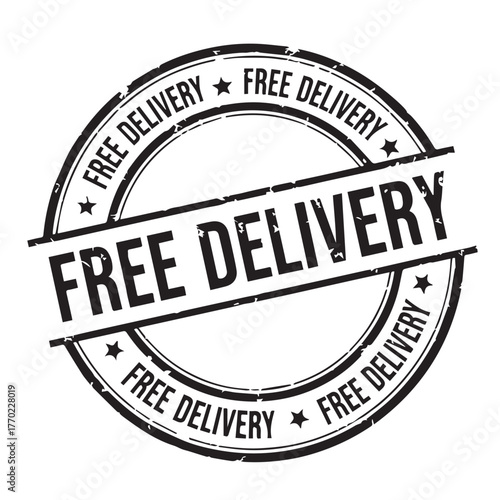 Grunge free delivery rubber stamp this stamp features a circular design with the words free delivery repeated around the edge, separated by stars, and a bar across the center