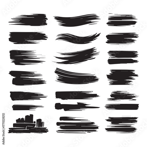 “Stylish Black Brush Stroke Set – Free Vector Design Elements”