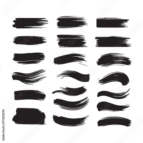 “Stylish Black Brush Stroke Set – Free Vector Design Elements”