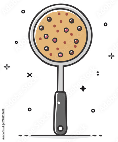 Kitchen skimmer or strainer with food particles, cute cartoon vector illustration