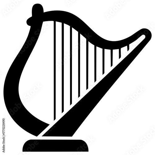 Minimalist Black Harp Icon Isolated on White Background