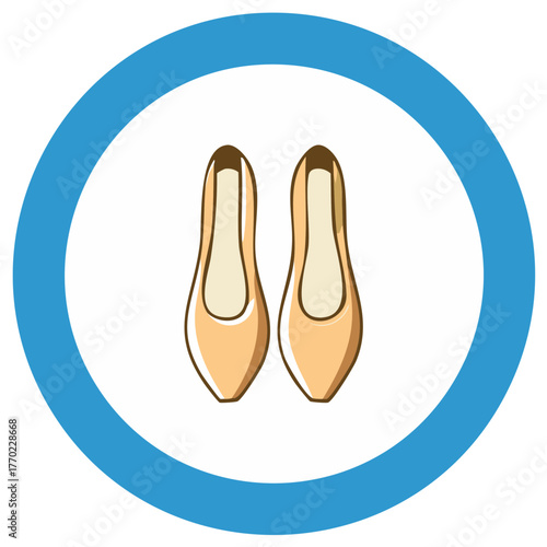 Ballet Slippers Vector Icon Isolated. Peach Pointe Shoes with Blue Circle Frame.