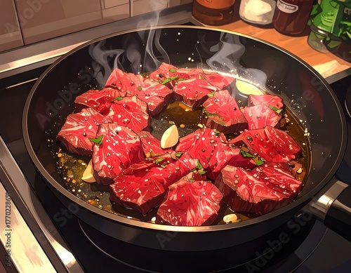 meat in the pan