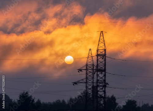 power lines at sunset