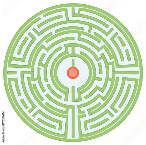 Intricate circular maze puzzle showing a challenging path to a central red goal