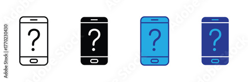 Four different smartphone icons with question marks on screen, isolated on white background