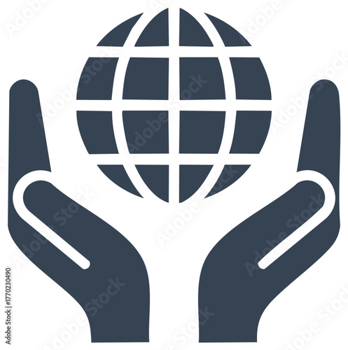 Minimalist icon of hands holding a world globe for international support and earth protection