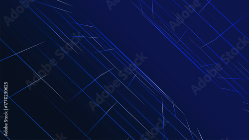 Blue abstract background featuring numerous thin, glowing, dynamic lines crossing diagonally and creating a sense of depth, speed, and futuristic motion.