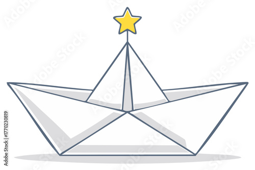 Paper Boat with a Yellow Star Illustration Nautical Theme Hobbies