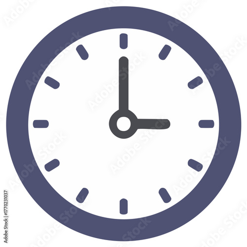Clock icon showing three o'clock with short hand and long hand in simple minimalist design for time management