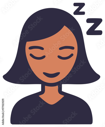 Minimalist icon of a woman sleeping peacefully with a Zzz symbol representing rest and dreams