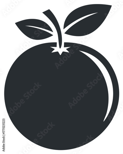 Illustration of an apple fruit with leaves and stem in a graphic style.
