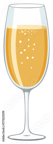 Flute glass of sparkling champagne with rising bubbles for a celebratory toast vector illustration