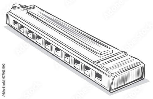 Vector illustration of a harmonica musical instrument in black and white.