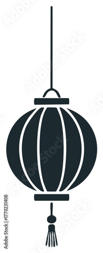 Stylized Hanging Asian Lantern with Tassel Decoration Vector Illustration