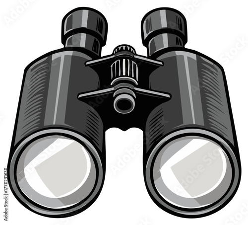 Classic black binoculars vector illustration isolated for observation and exploration concepts
