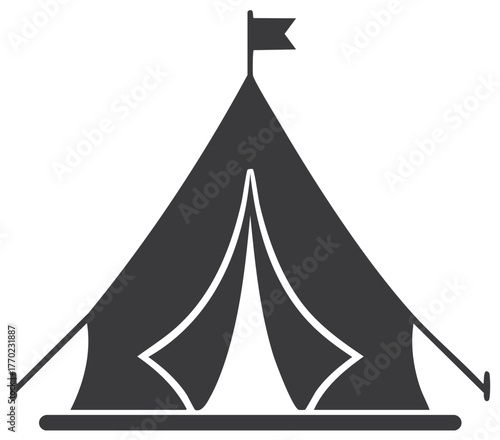 Outdoor Camping Tent with Flag Minimalist Icon Adventure Shelter Symbol